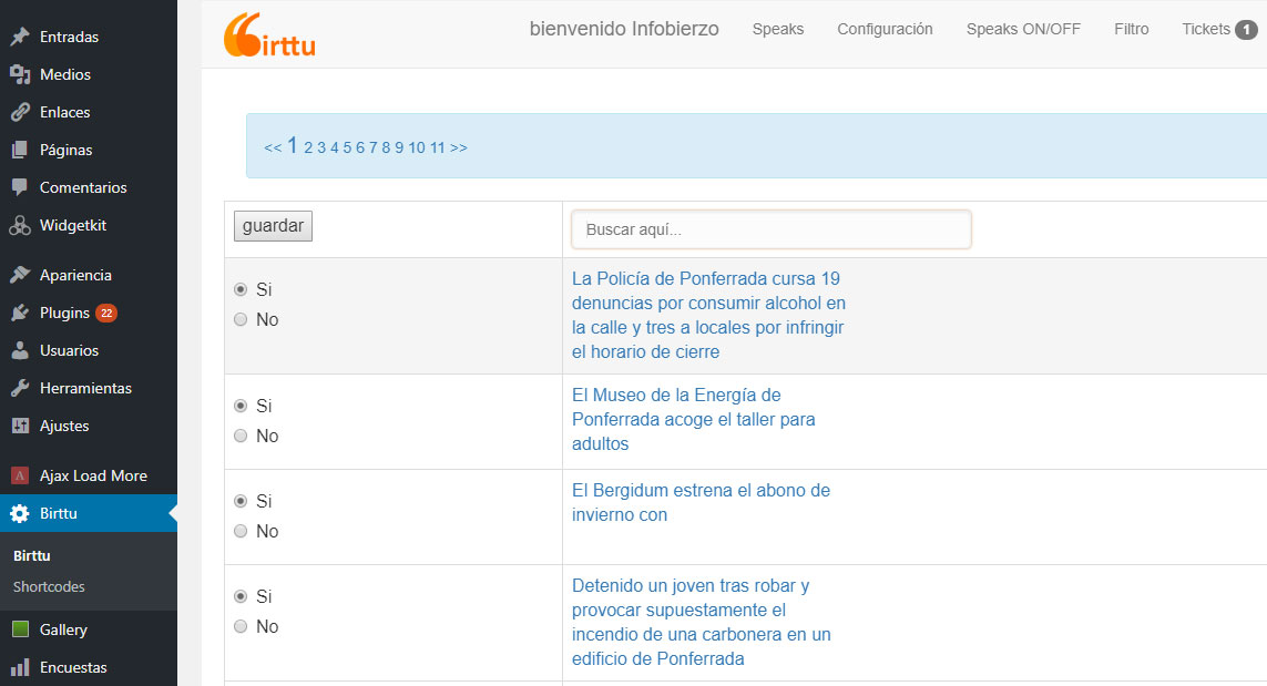 Configuración en Wordpress